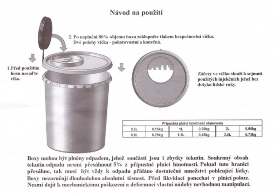 NÁDOBA NA MEDICINÁLNÍ ODPAD 0,8 L VČETNĚ UZÁVĚRU 195 x 98/76 MM (120KS/KARTON)(2)