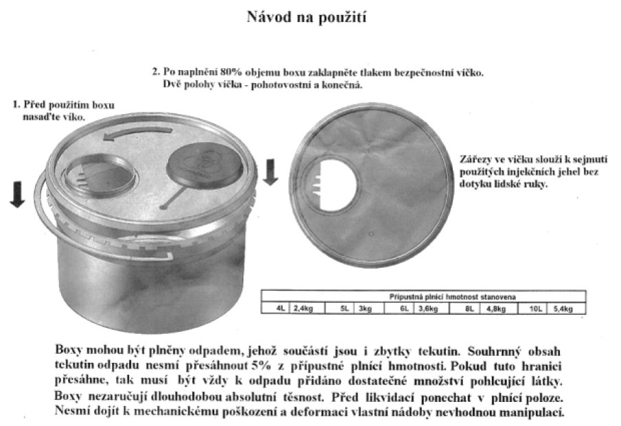 NÁDOBA NA MEDICIÁLNÍ ODPAD 6 L, VČETNĚ UZÁVĚRU 170 x 265/230 MM (400KS/PALETA)(2)